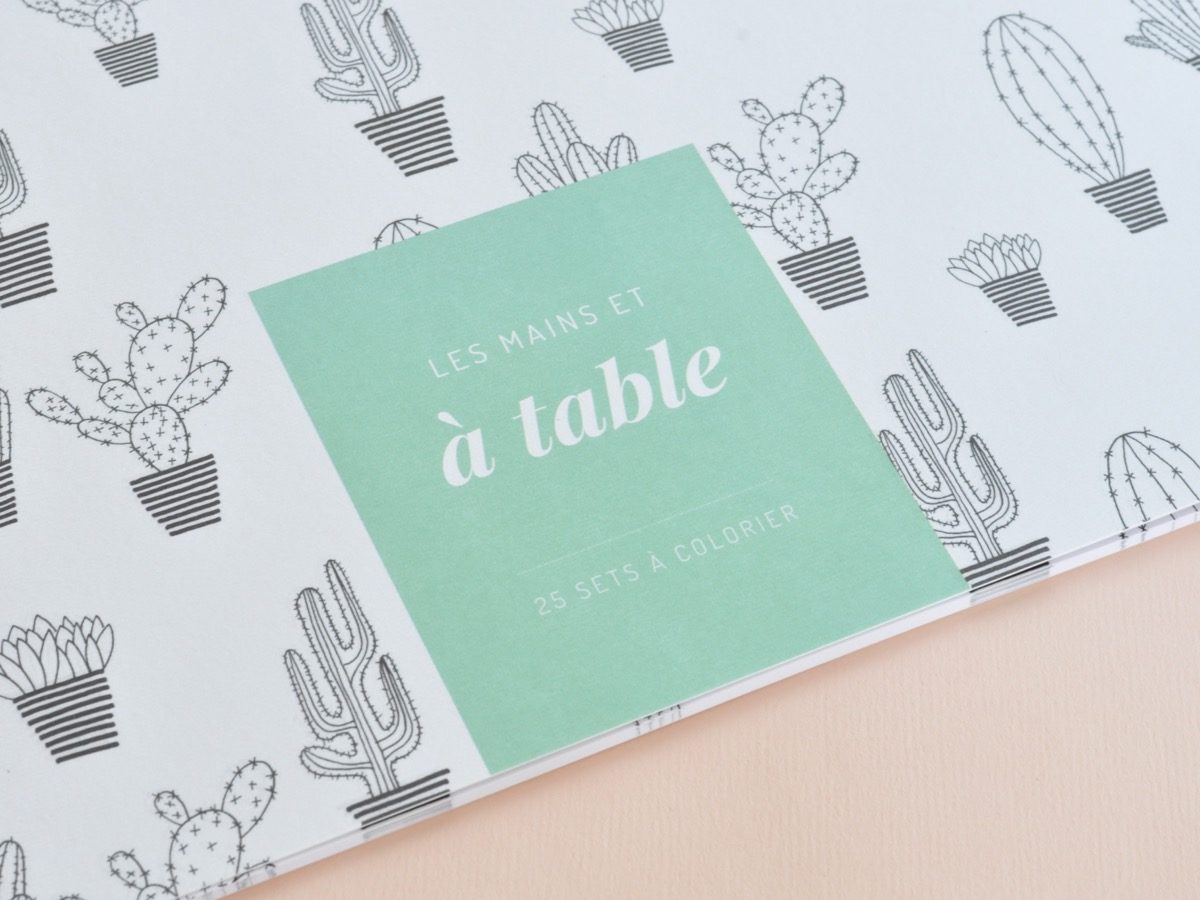 détail couverture sets de table à colorier motif cactus, les manies de Marion, papeterie française haut de gamme